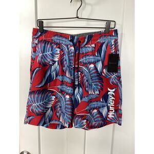 NWT Hurley Men's Rainforest Aop Volley Swim Shorts Beach Red Blue Size Medium